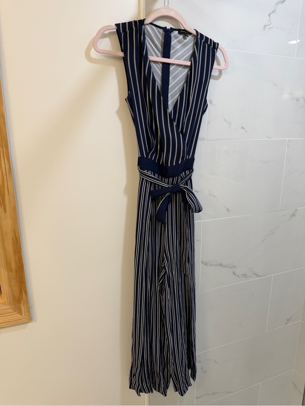 Chic Massimo Dutti Navy and White Striped Jumpsuit
